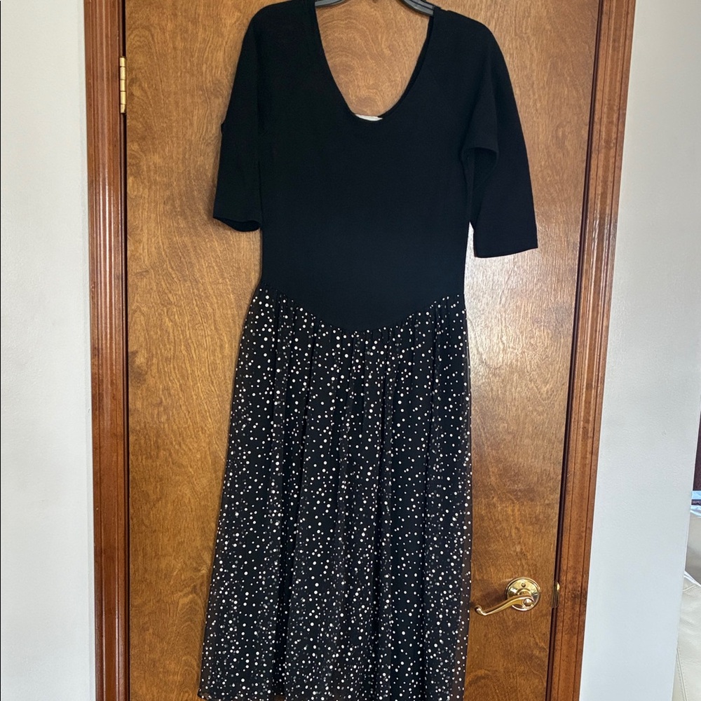 Chic Black Midi Dress/Jumpsuit with White Polka Dots